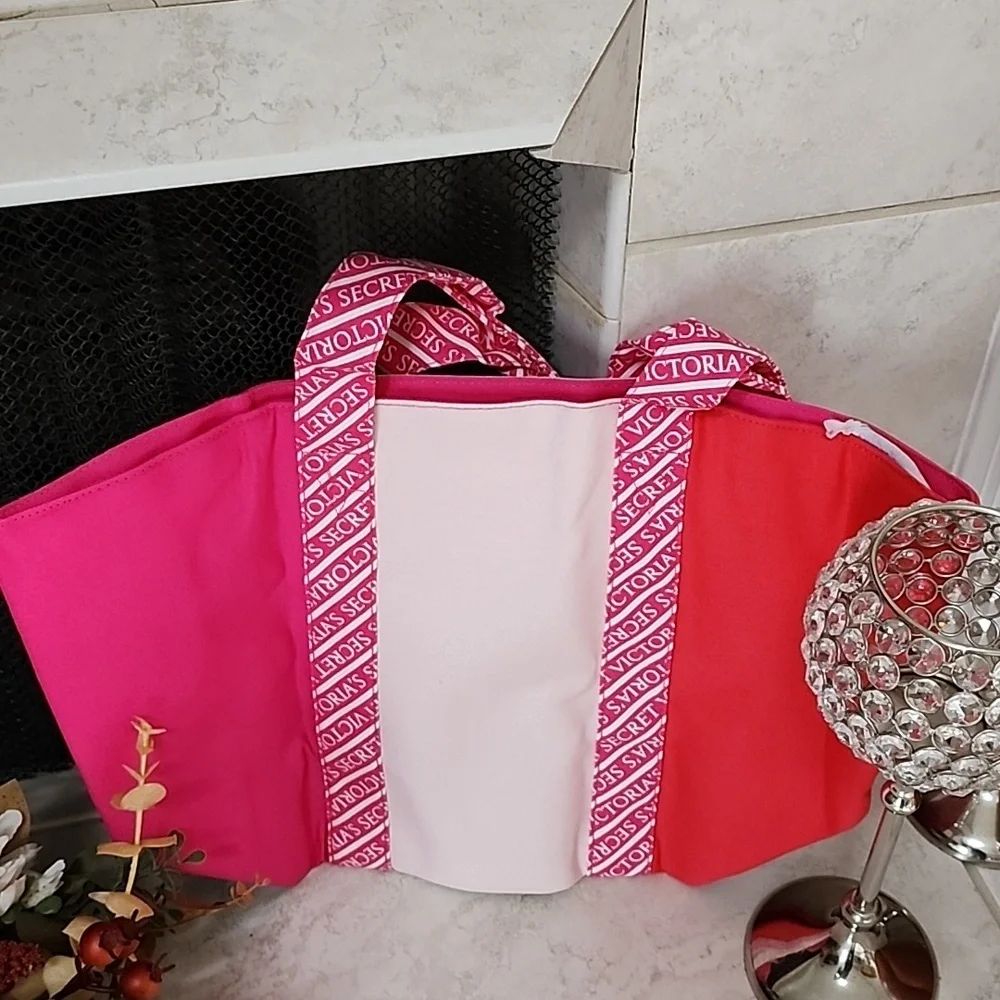 💖💕 VICTORIA'S SECRET Canvas Tote Bag 3-Tone Pink 💕💖
